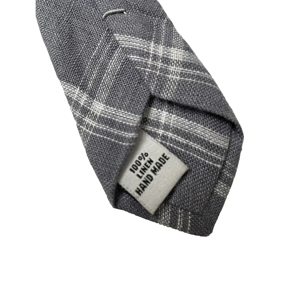 The Tie Bar Gray White Plaid Linen Skinny Tie Handmade 58